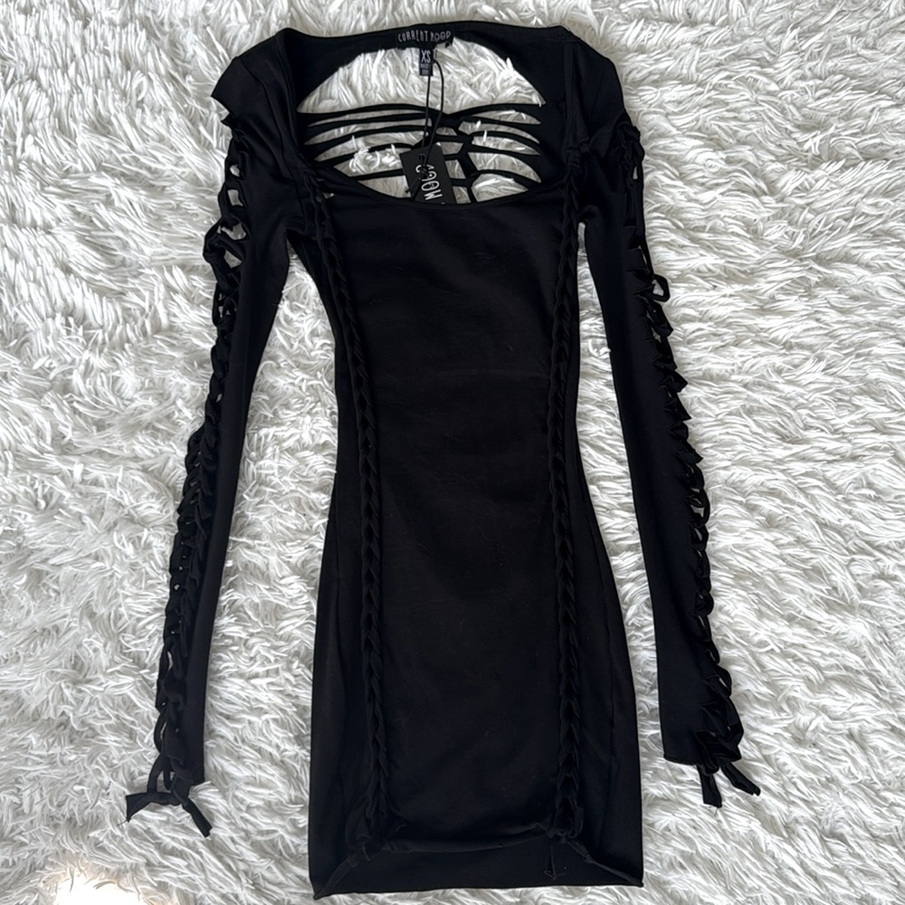 Dolls Kill Current Mood Black Goth Alternative Spells Slashed BodyCon Dress XS
